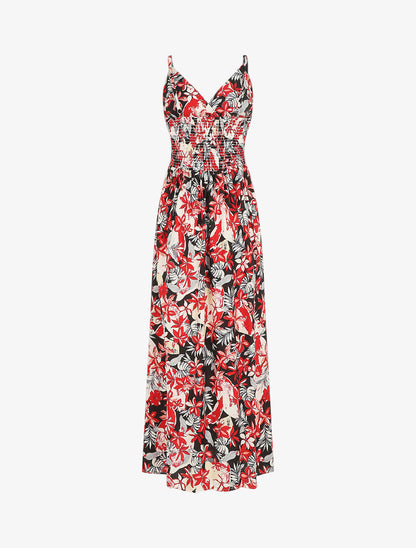 Robe longue empire à imprimé fleurs - Noir - 2