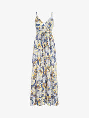 Robe longue empire à imprimé fleurs - Bleu - 1