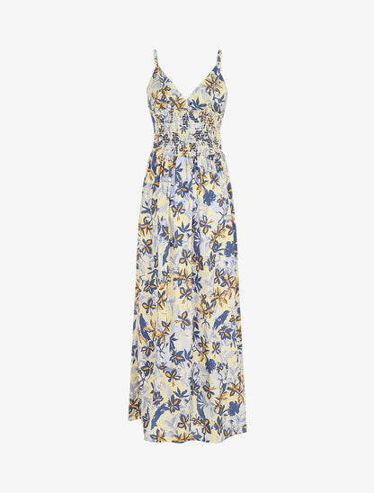 Robe longue empire à imprimé fleurs - Bleu - 2