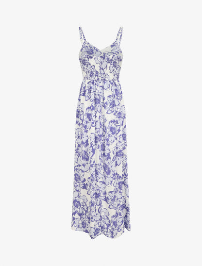 Robe longue imprimé fleurs et dentelle - Violet - 2