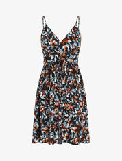 Robe mi-longue à imprimé feuilles - Bleu nuit - 1