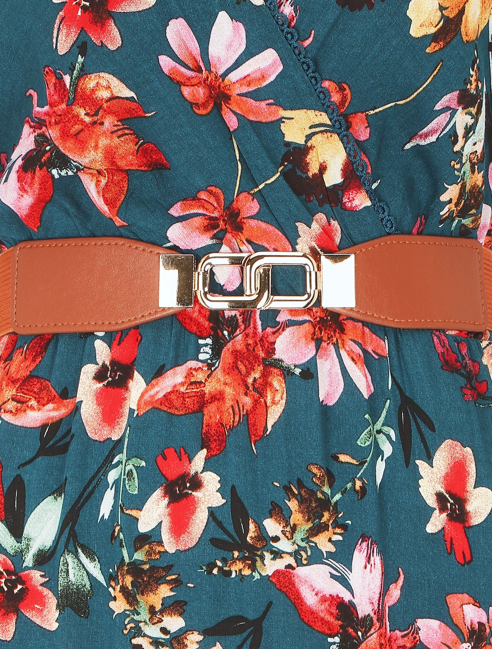 Robe imprimé fleuri à col en V - Bleu canard - 3