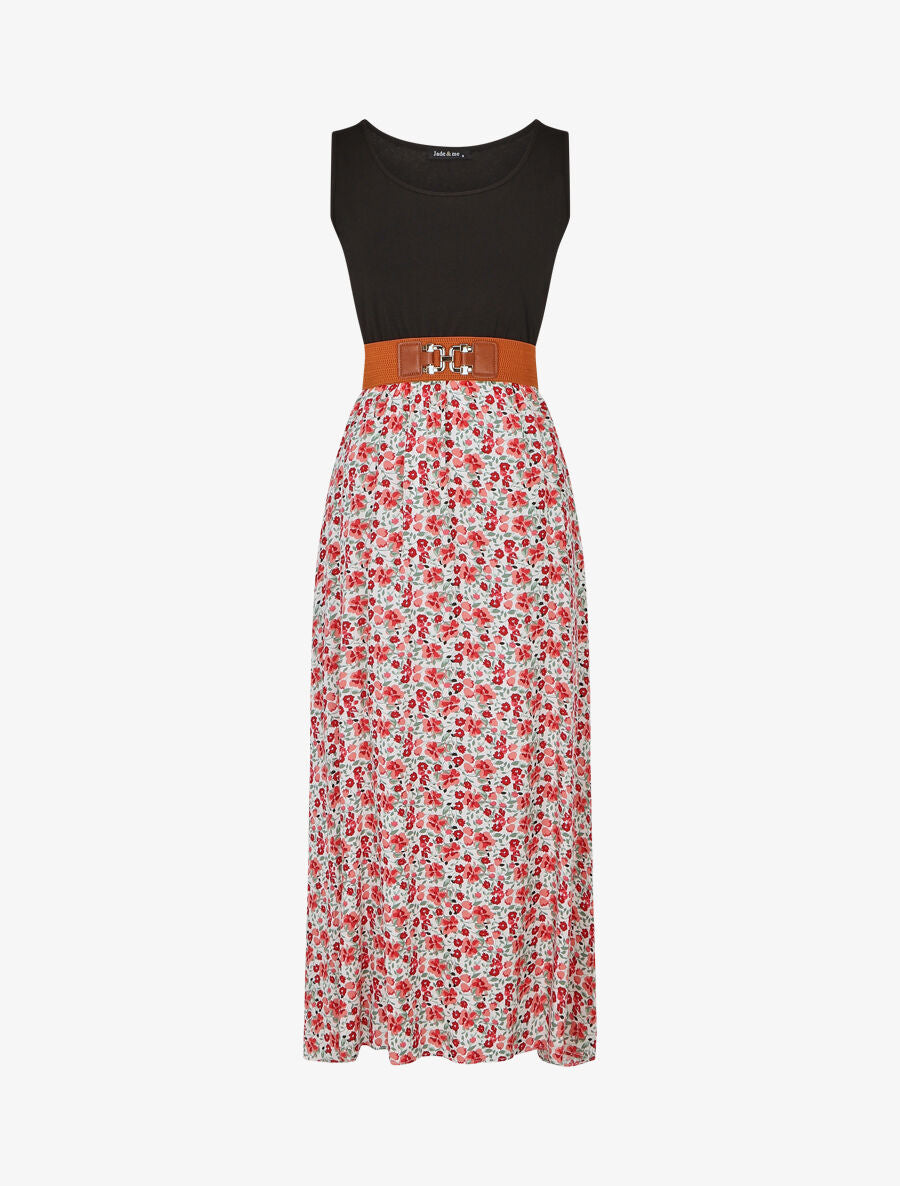 Robe bicolore à imprimé petites fleurs - Blanc - 5