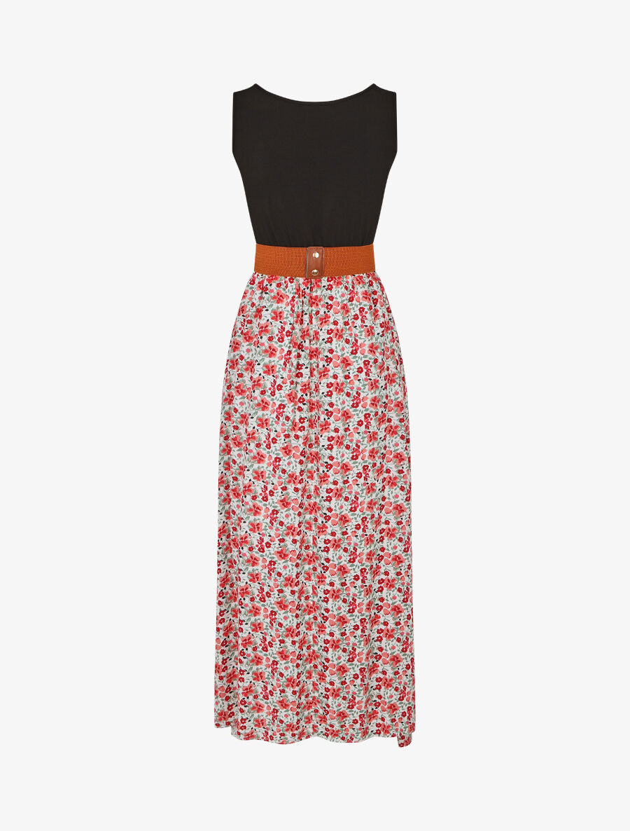 Robe bicolore à imprimé petites fleurs - Blanc - 2