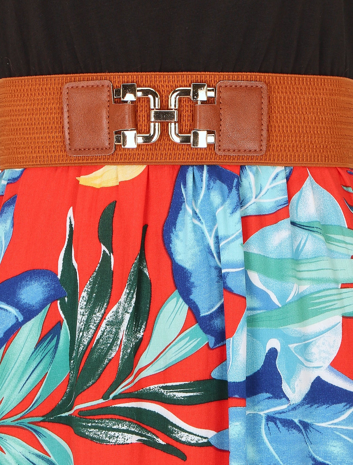 Robe bicolore à imprimé tropical - Rouge - 3