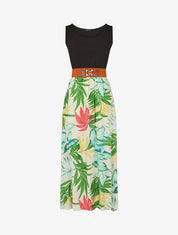 Robe bicolore à imprimé tropical - Blanc - 1