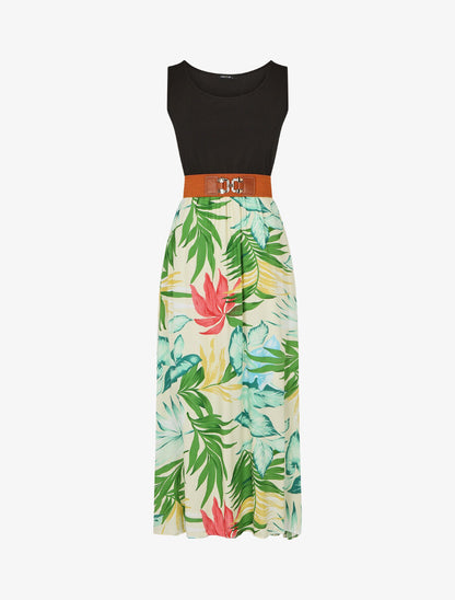 Robe bicolore à imprimé tropical - Blanc - 1
