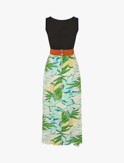 Robe bicolore à imprimé tropical - Blanc - 2
