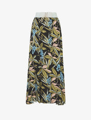 Jupe longue élastiquée à imprimé tropical - Noir - 4