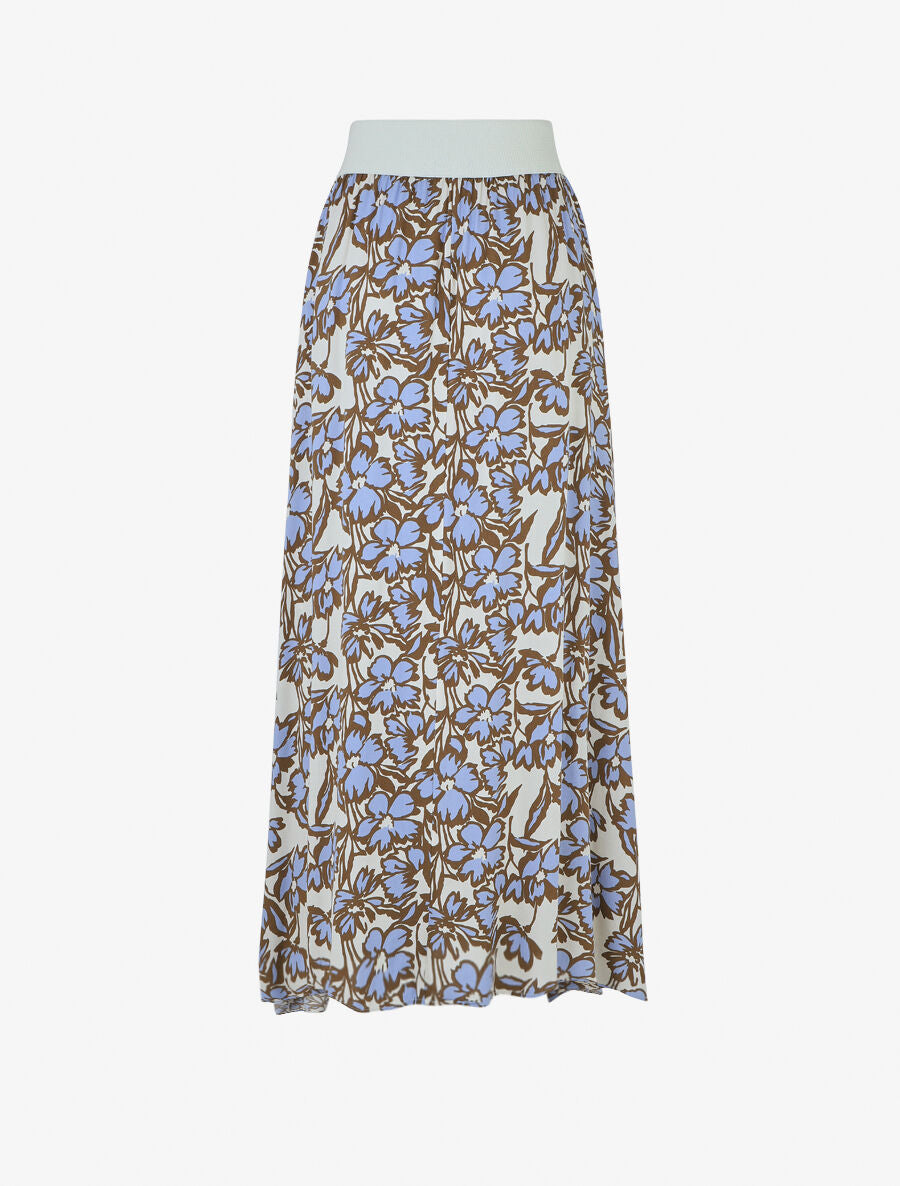 Jupe longue élastiquée à imprimé fleuri - Beige - 2