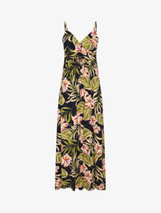 Robe longue empire imprimé fleurs des îles - Bleu nuit - 5
