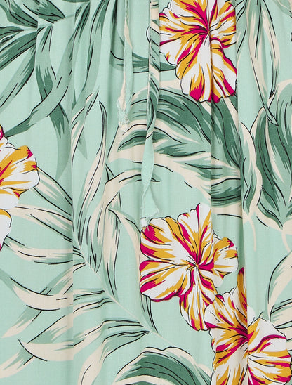 Robe longue empire imprimé fleurs des îles - Vert d&
