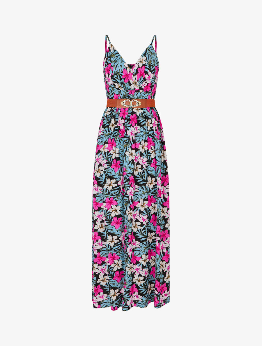 Robe longue empire imprimé floral - Noir - 5