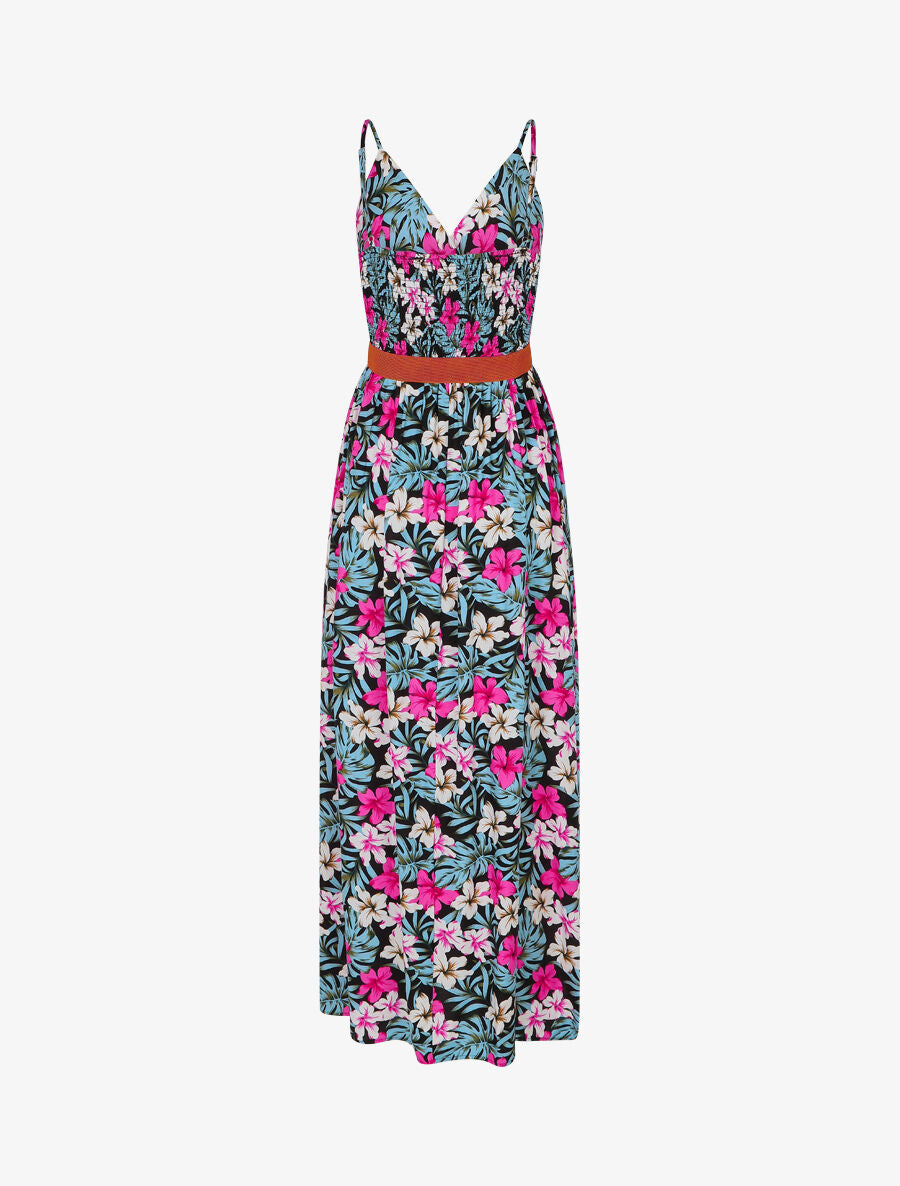 Robe longue empire imprimé floral - Noir - 2