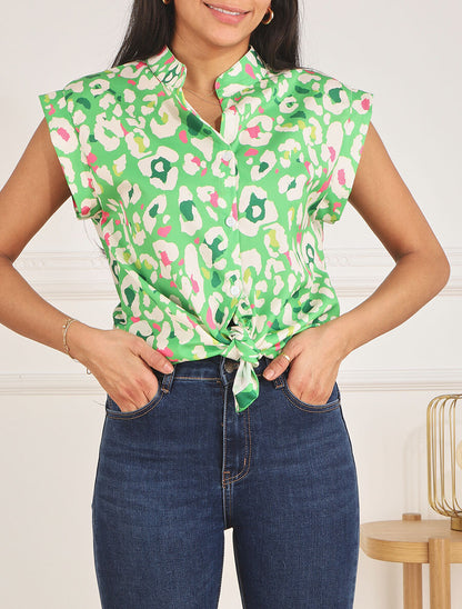 Blouse sans manches à imprimé abstrait - Vert - 4