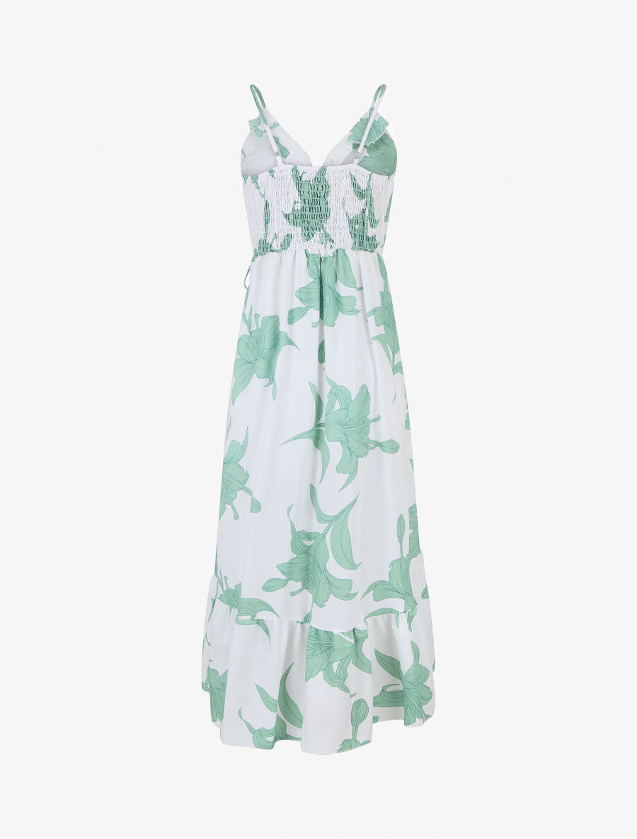 Robe longue asymétrique à imprimé grandes fleurs - Blanc - 2