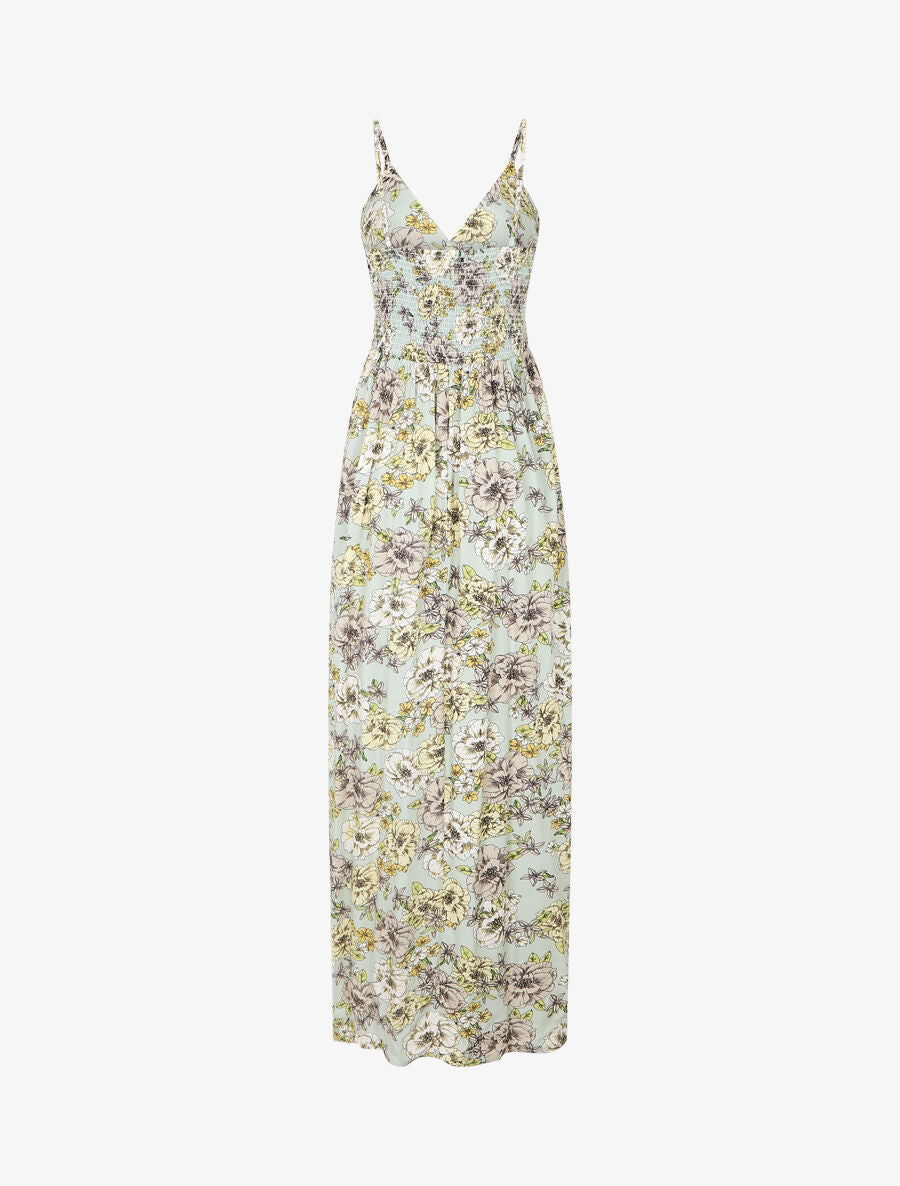 Robe longue imprimé multi-fleurs - Vert d&
