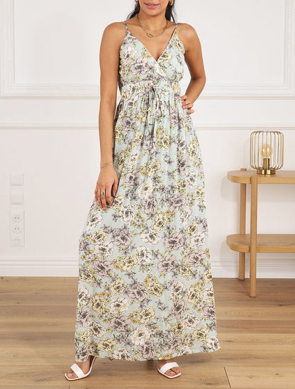 Robe longue imprimé multi-fleurs - Vert d&