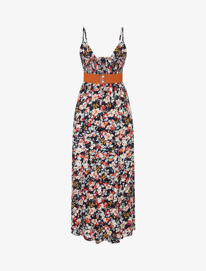 Robe longue imprimé fleurs printannières - Marine - 2