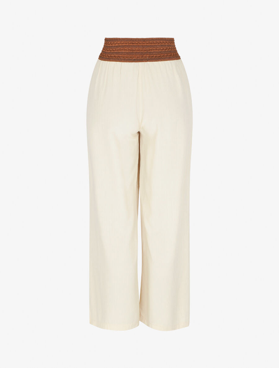 Pantalon uni taille haute style corset - Beige - 2