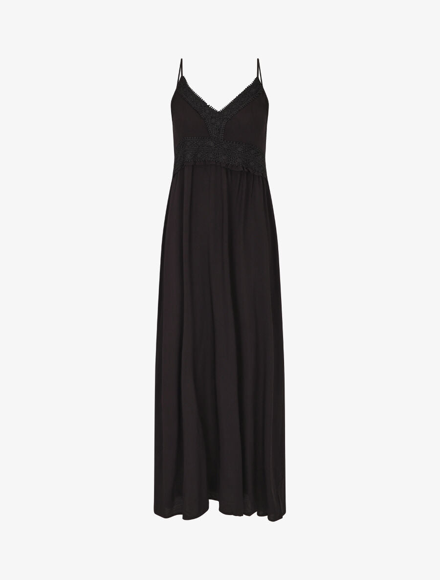 Robe longue droite unie - Noir - 4