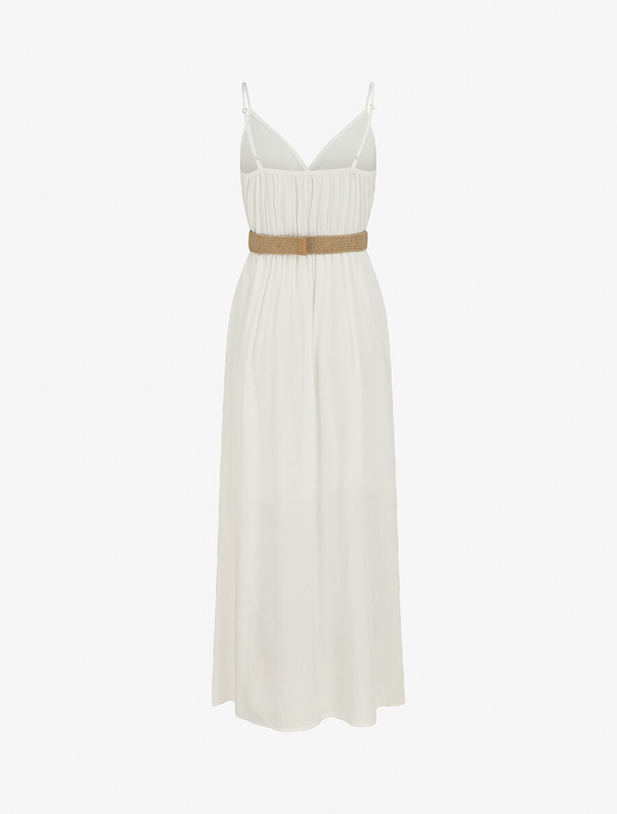 Robe longue unie à bretelles et boutons - Blanc - 2