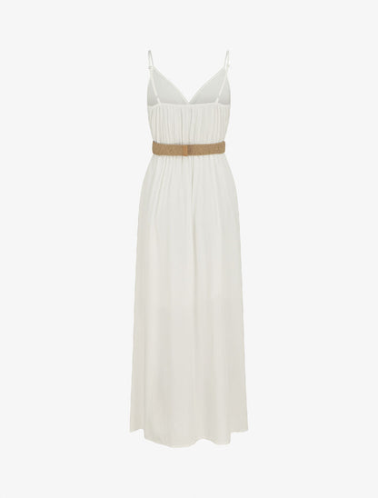 Robe longue unie à bretelles et boutons - Blanc - 2