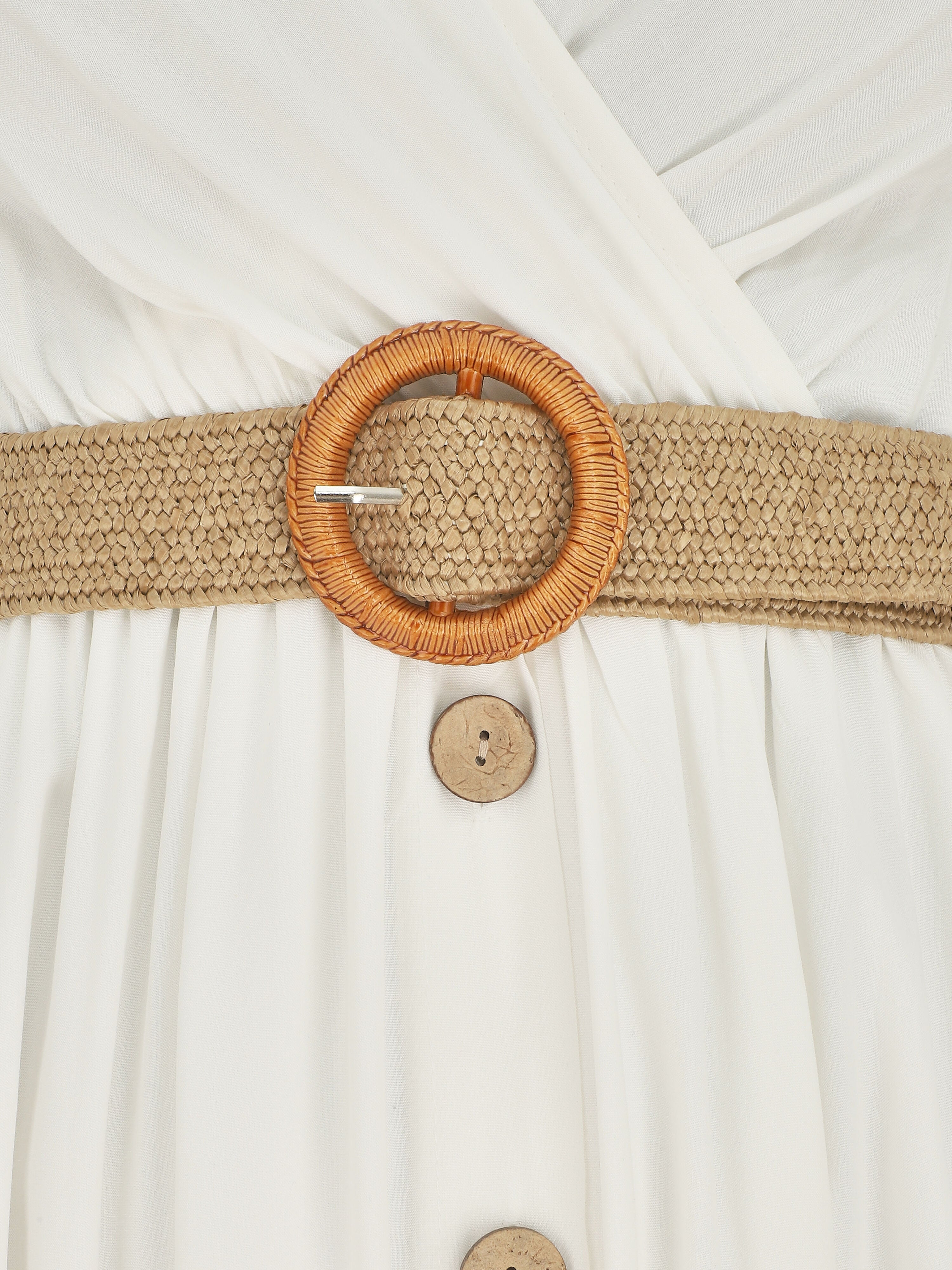 Robe longue unie à bretelles et boutons - Blanc - 3