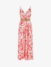Robe longue imprimé grandes fleurs à bretelles - Rouge - 1