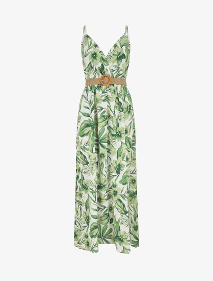 Robe longue imprimé grandes fleurs à bretelles - Vert - 4