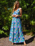 Robe longue imprimé feuilles sauvages à bretelles - Bleu - 5