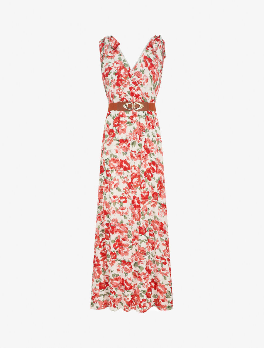 Robe longue sans manches imprimé roses sauvages - Rouge - 1