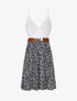 Robe mi-longue fleurie à fines bretelles - Marine - 1