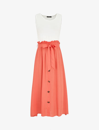 Robe longue évasée sans manches bicolore - Saumon - 5