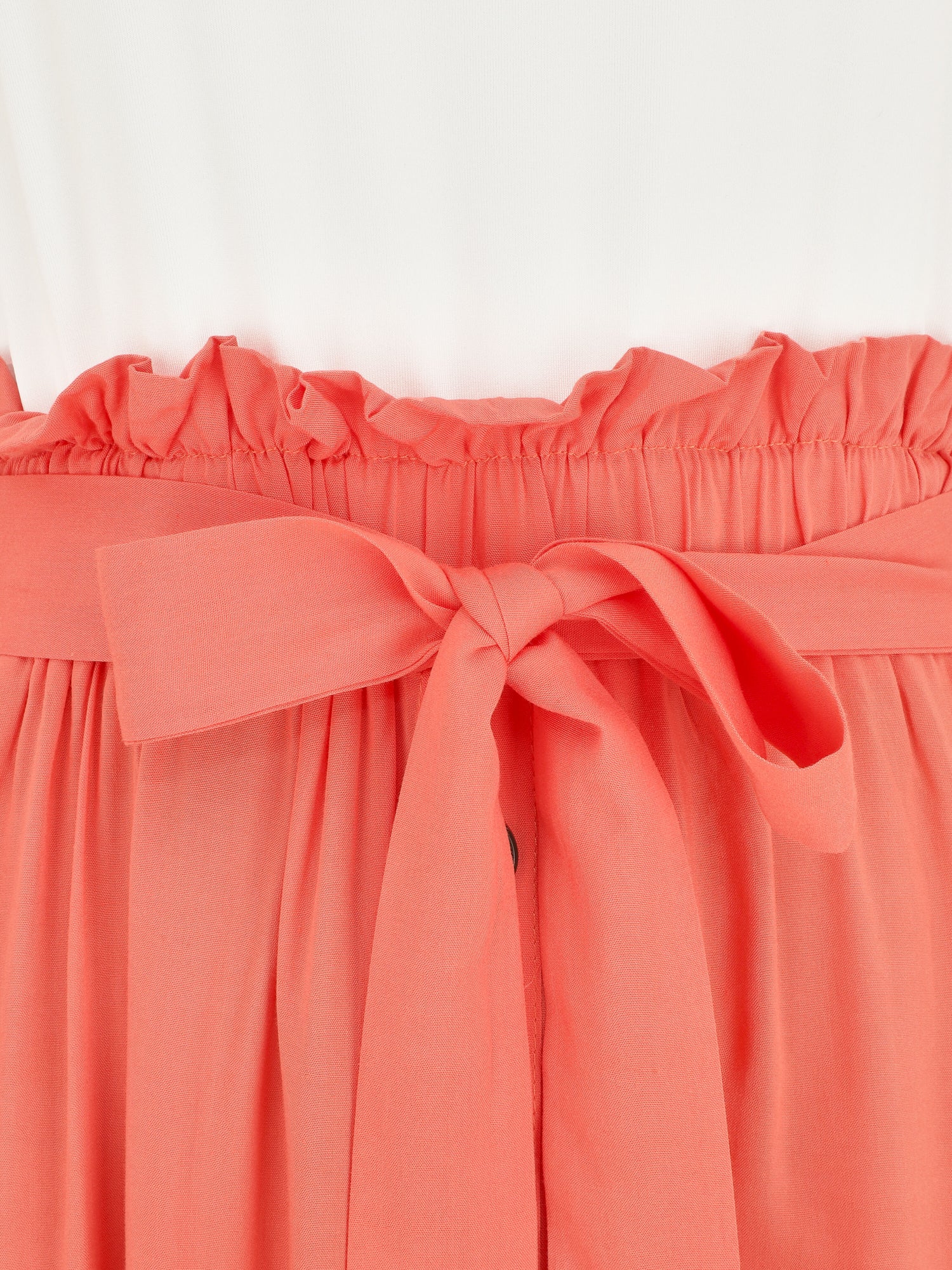 Robe longue évasée sans manches bicolore - Saumon - 3