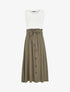 Robe longue évasée sans manches bicolore - Kaki - 1
