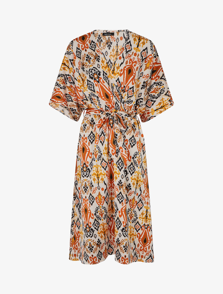 Robe longue style kimono imprimé aztèque - Marron - 1