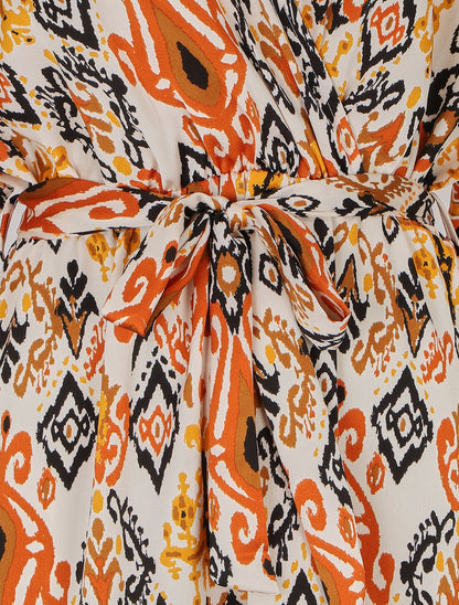 Robe longue style kimono imprimé aztèque - Marron - 3