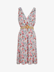 Robe mi-longue sans manches imprimé fleurs sauvages - Blanc - 1