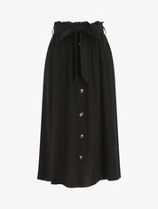 Jupe midi unie évasée à boutons - Noir - 4