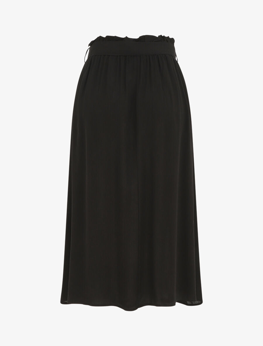 Jupe midi unie évasée à boutons - Noir - 2