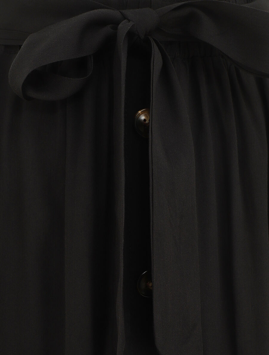 Jupe midi unie évasée à boutons - Noir - 3