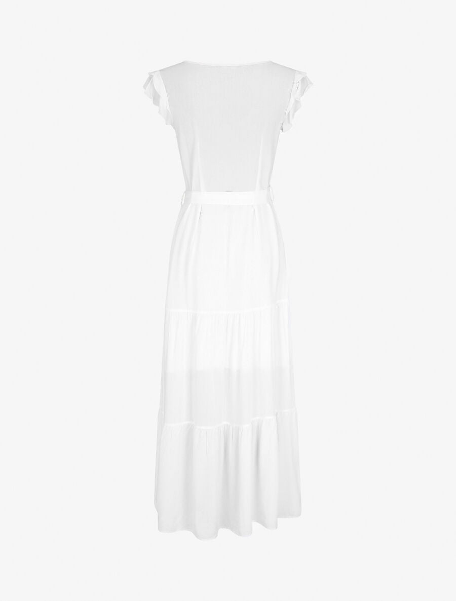 Robe longue unie sans manches à volants - Blanc - 2