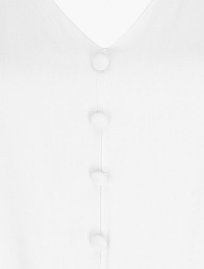 Robe longue unie sans manches à volants - Blanc - 3