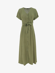 Robe longue unie ceinturée - Kaki - 1