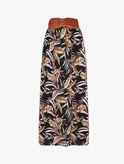 Jupe imprimée à taille haute ceinture stylisée - Noir - 1