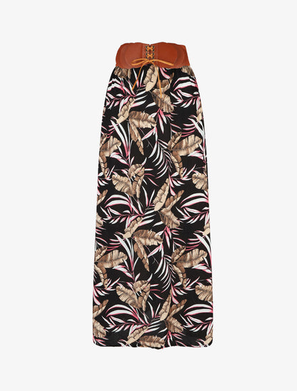 Jupe imprimée à taille haute ceinture stylisée - Noir - 1