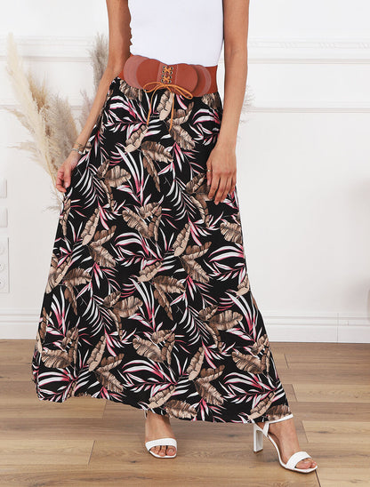 Jupe imprimée à taille haute ceinture stylisée - Noir - 4