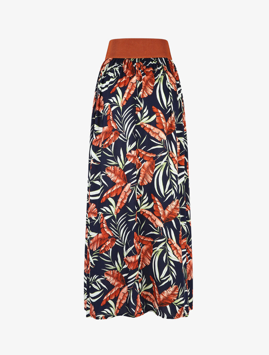 Jupe imprimée à taille haute ceinture stylisée - Marine - 2