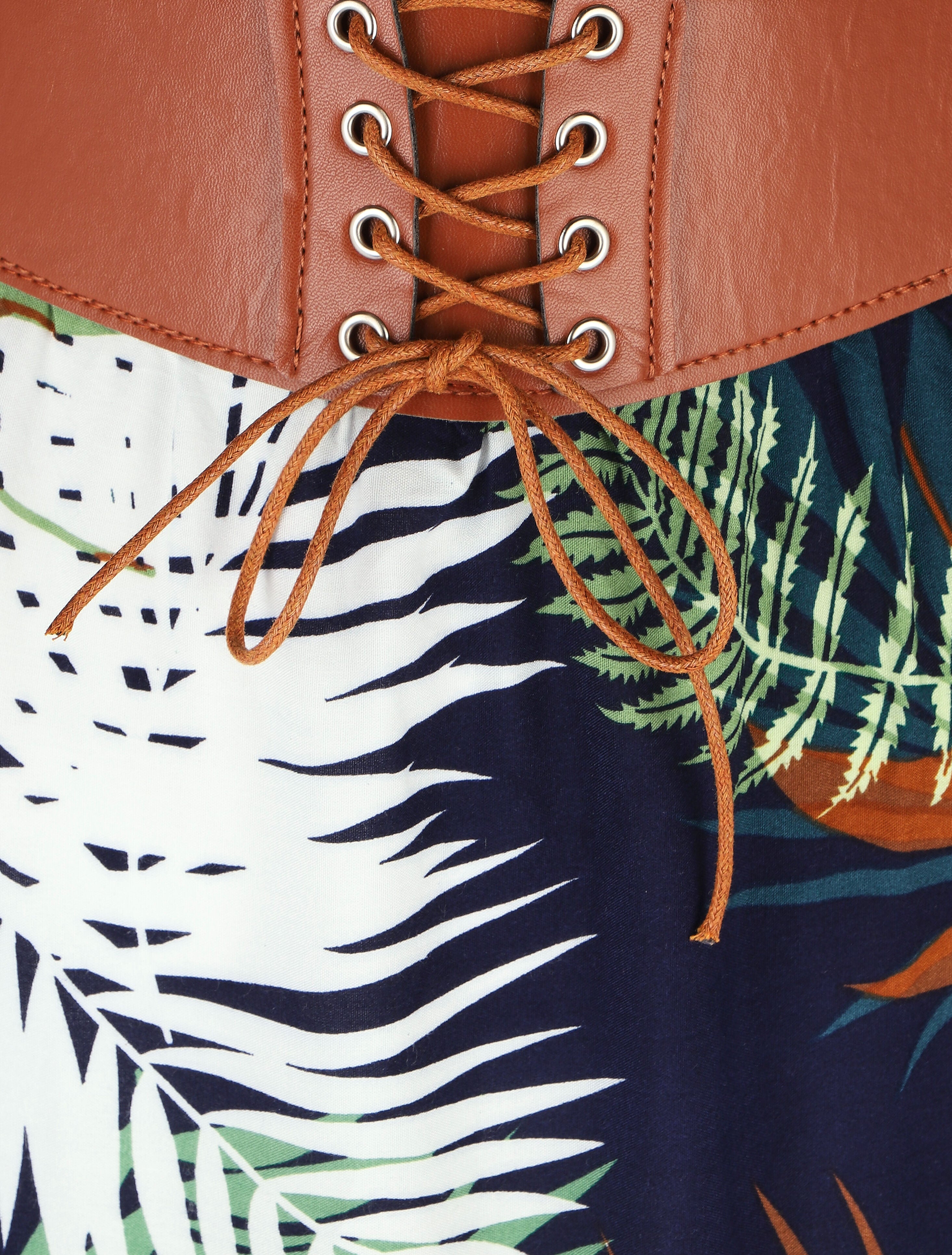 Jupe longue évasée imprimé tropical - Marine - 3